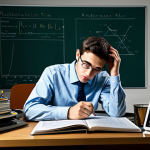 A focused young professional, fully clothed in a modest, long-sleeved business casual shirt and trousers, sits at a cluttered desk overflowing with numerous old, thick electronics theory textbooks and paper schematics. Their expression conveys a sense of being overwhelmed by abstract knowledge. The background features a dimly lit study room, highlighting the isolation of theoretical learning. On the desk, an outdated multimeter sits unused, emphasizing the lack of practical engagement. professional photography, high detail, realistic, vibrant colors, perfect anatomy, correct proportions, natural pose, well-formed hands, proper finger count, natural body proportions, safe for work, appropriate content, fully clothed, professional.