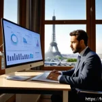 Home 15 전자기기 관련 연봉 협상 팁 - A professional office scene in Paris, featuring a mid-career electronic engineer dressed in smart bu...